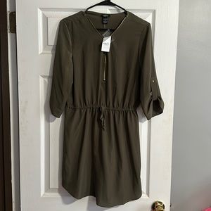 Olive Green Cinched Waist Zipper Blouse Dress (NWT)